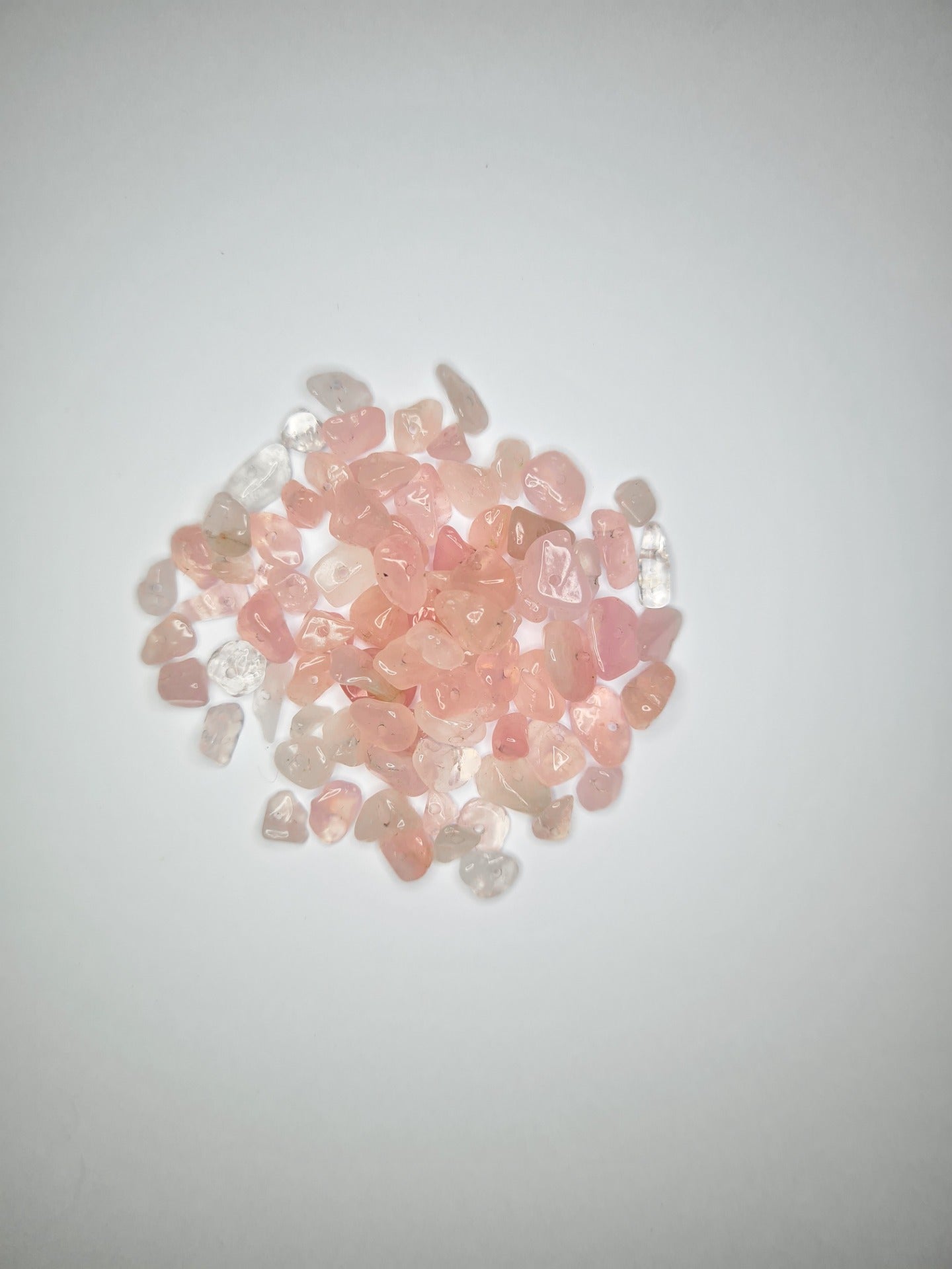Rose quartz chip hole