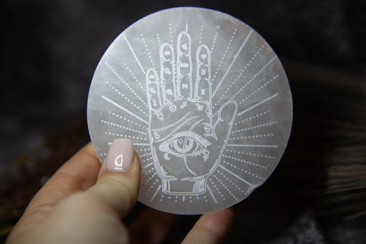 Selenite - Palmistry Hand Plate