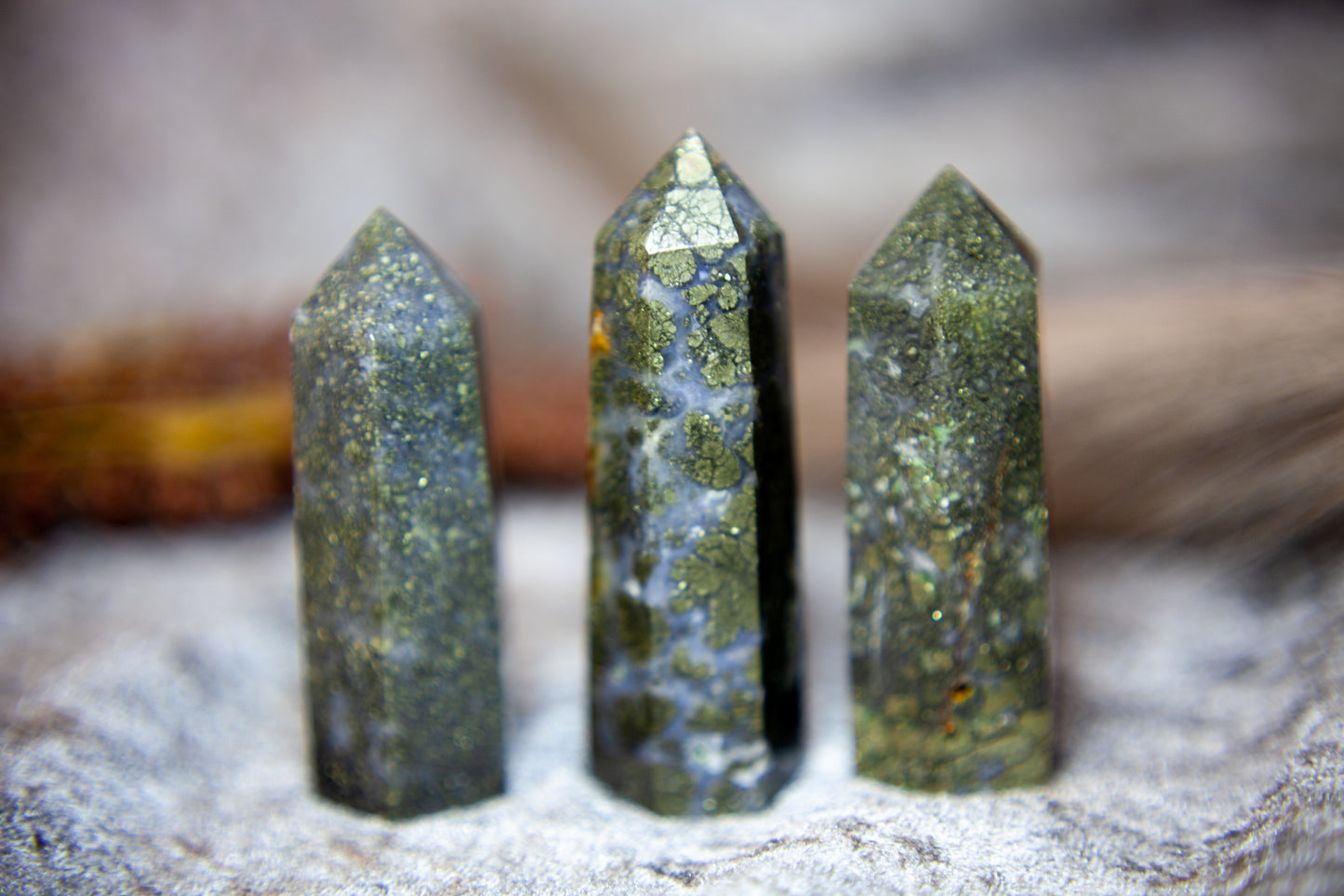 Pyrite in Blue Chalcedony and Quartz - point