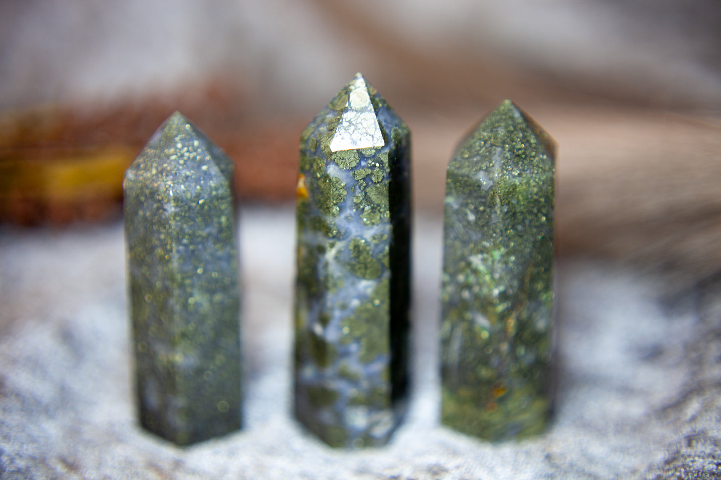 Pyrite in Blue Chalcedony and Quartz - point