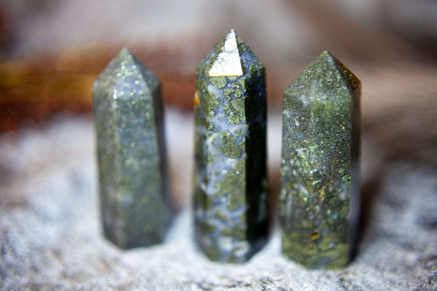 Pyrite in Blue Chalcedony and Quartz - point