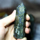 Pyrite in Blue Chalcedony and Quartz - point