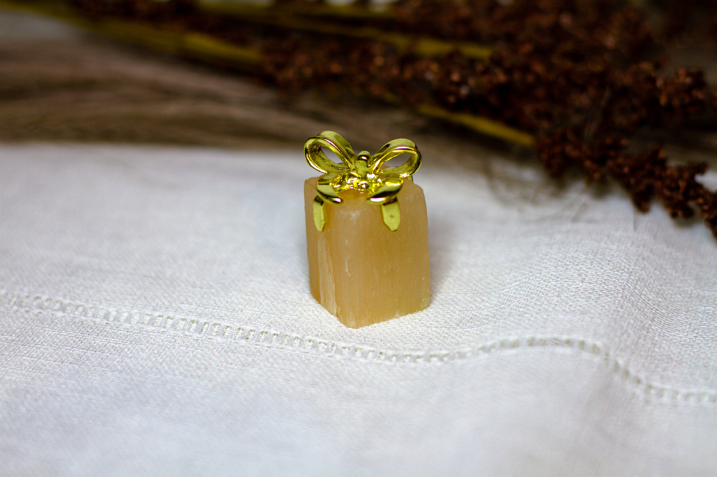 Orange Selenit - Julklapp med Guldrosett 𐙚