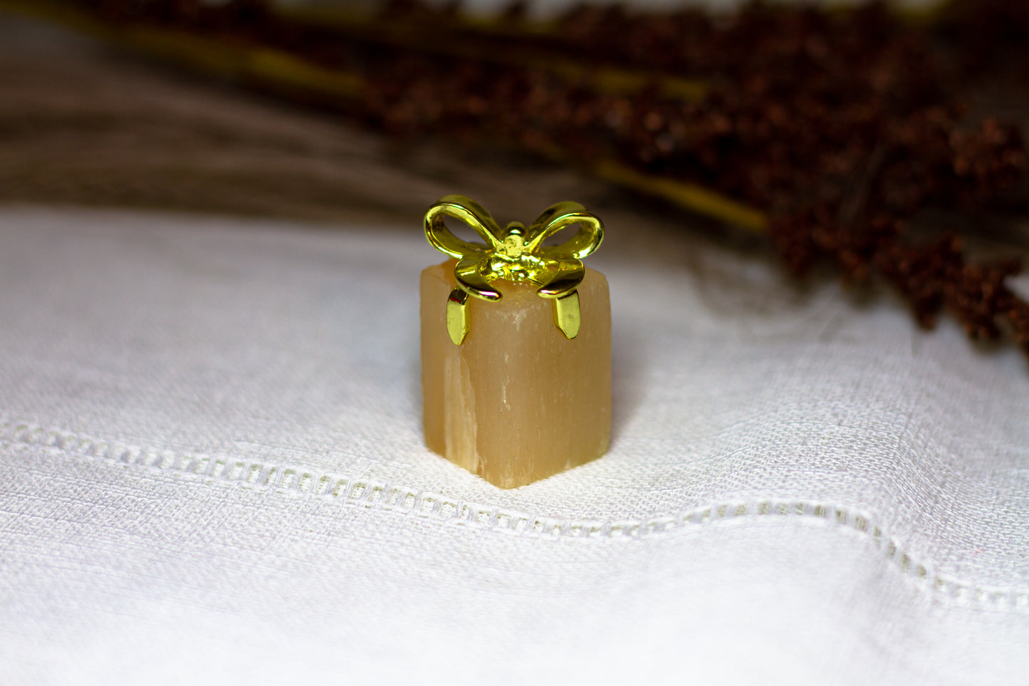 Orange Selenit - Julklapp med Guldrosett 𐙚