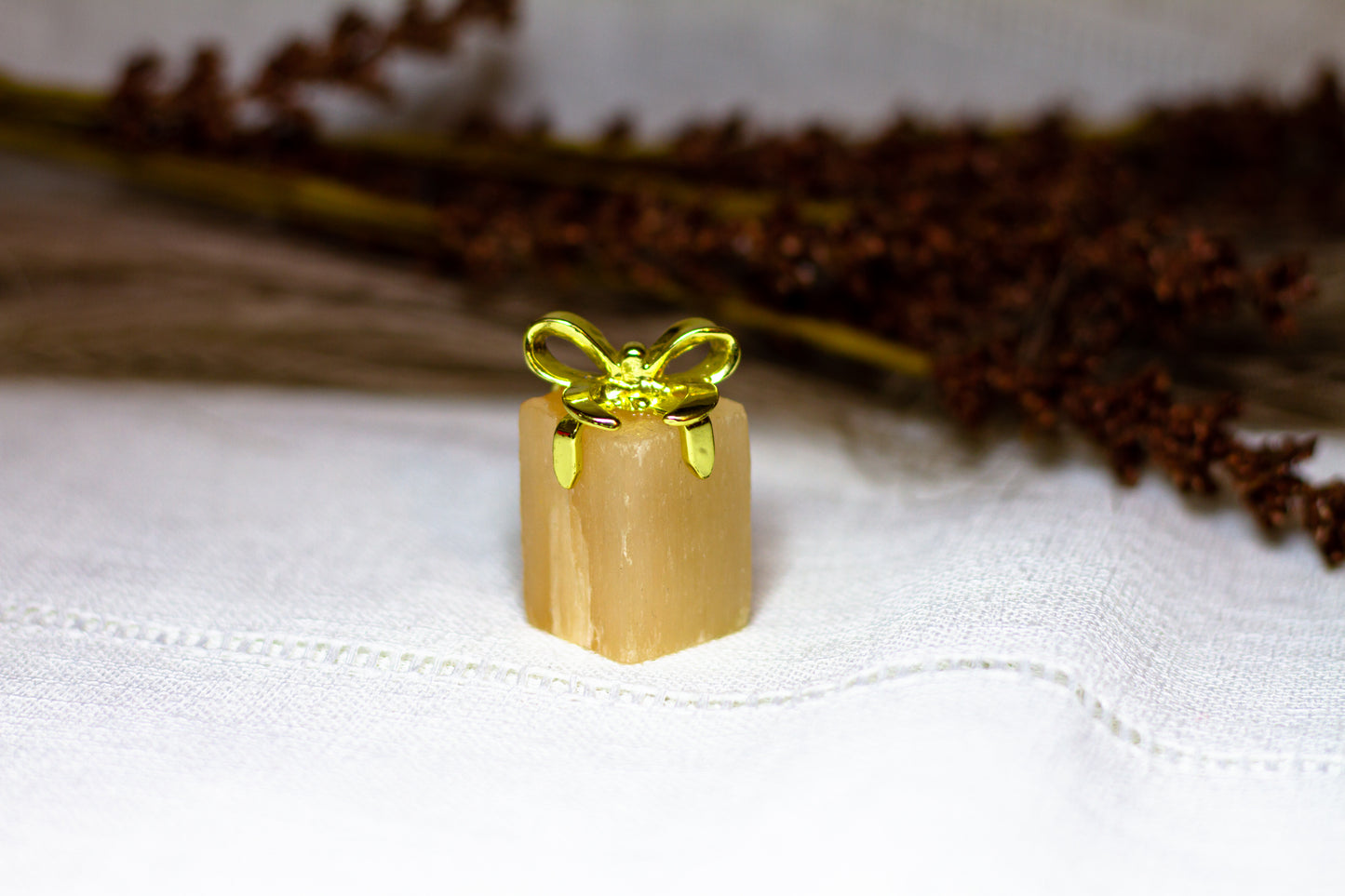 Orange Selenit - Julklapp med Guldrosett 𐙚