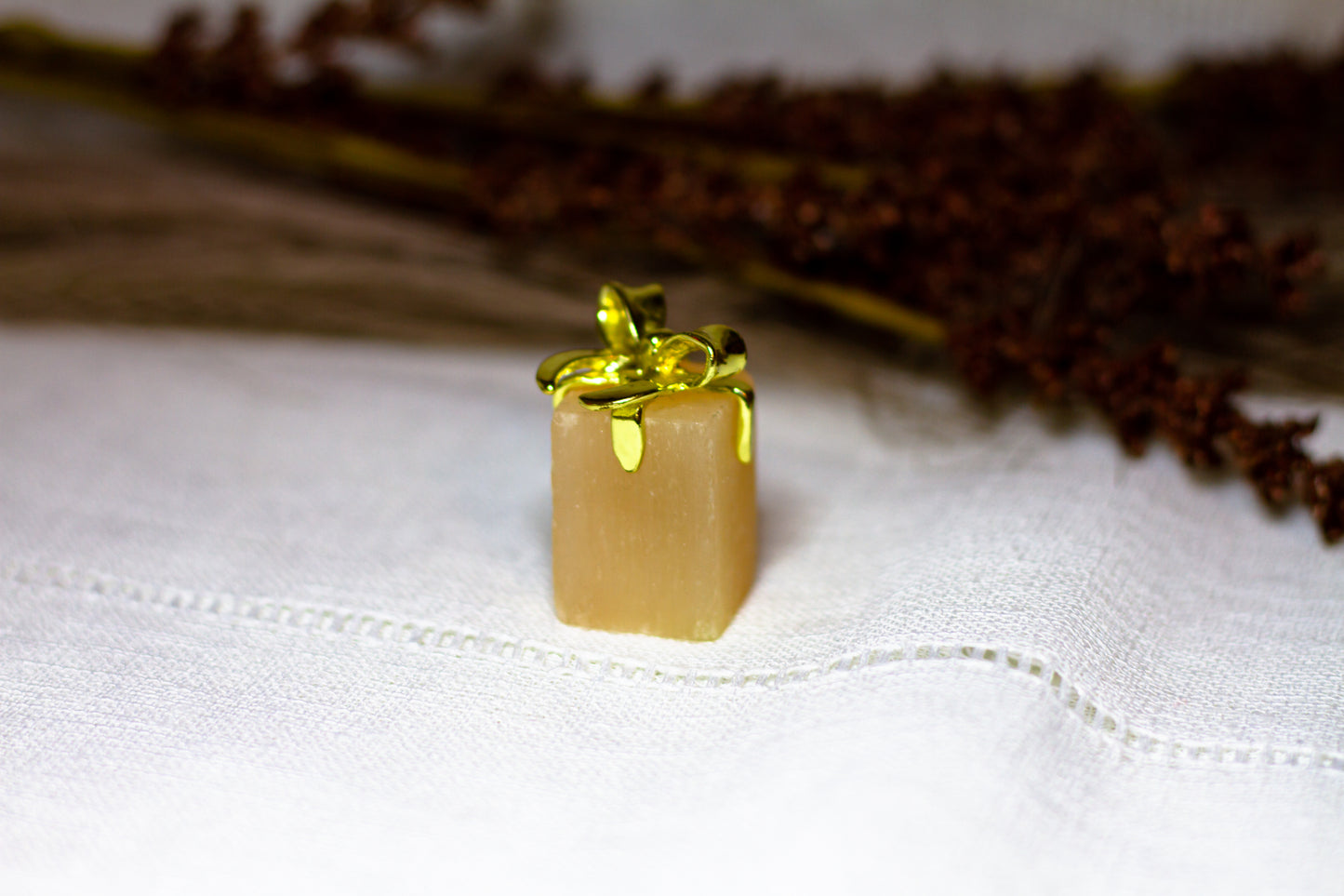 Orange Selenit - Julklapp med Guldrosett 𐙚