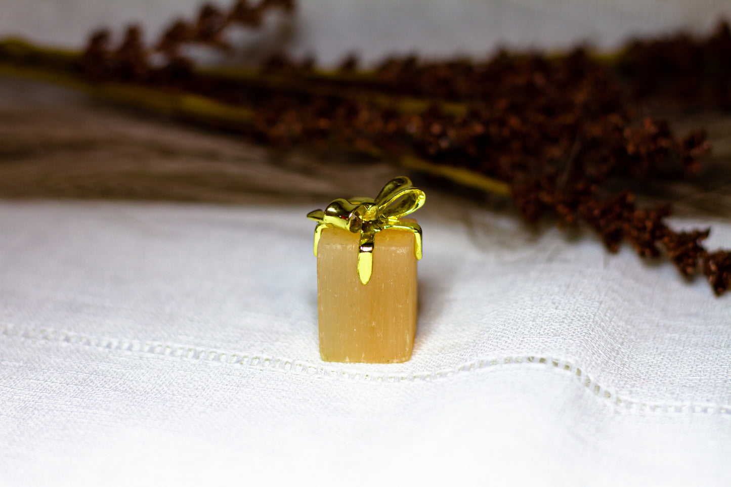 Orange Selenit - Julklapp med Guldrosett 𐙚