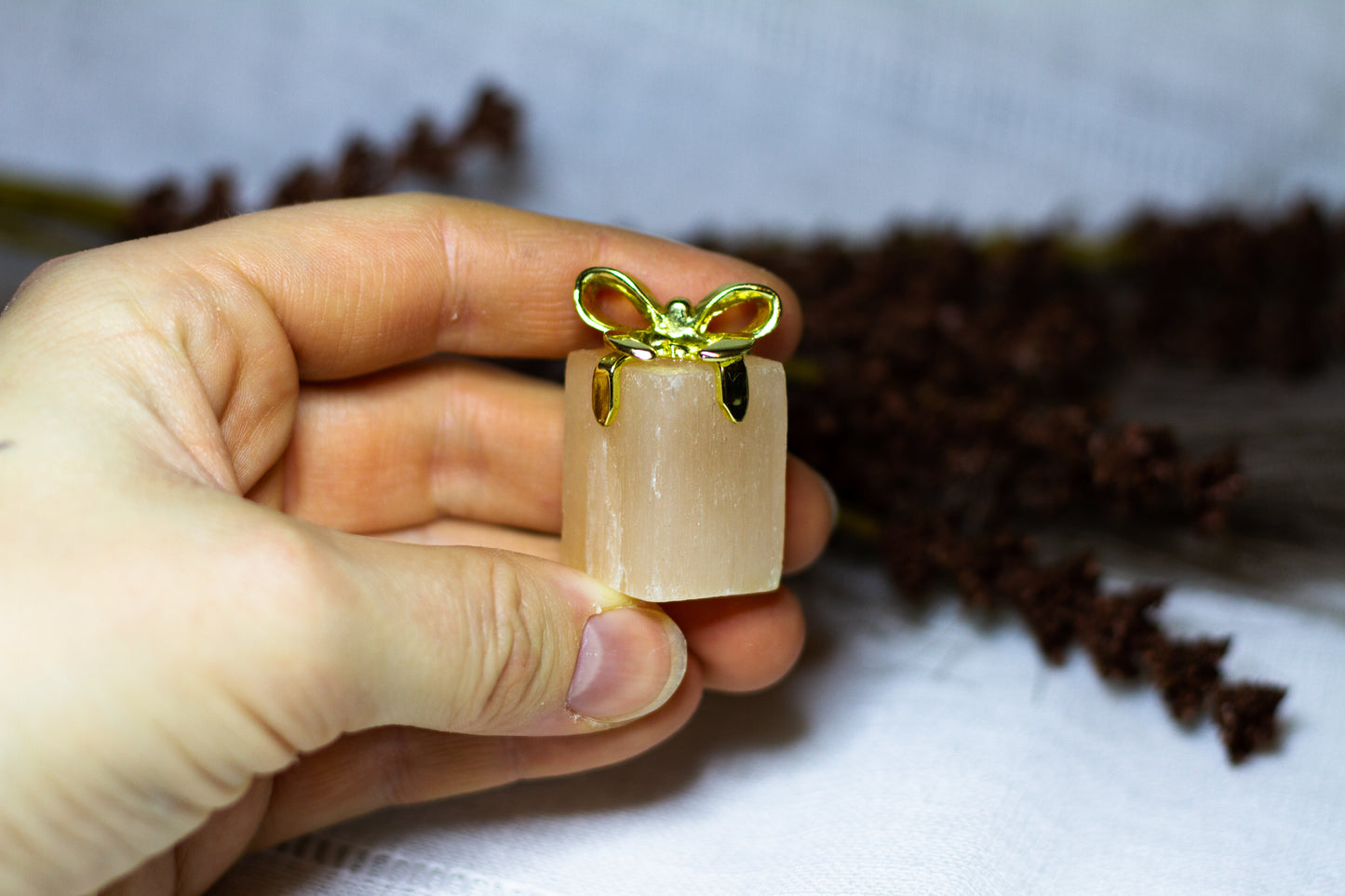 Orange Selenit - Julklapp med Guldrosett 𐙚