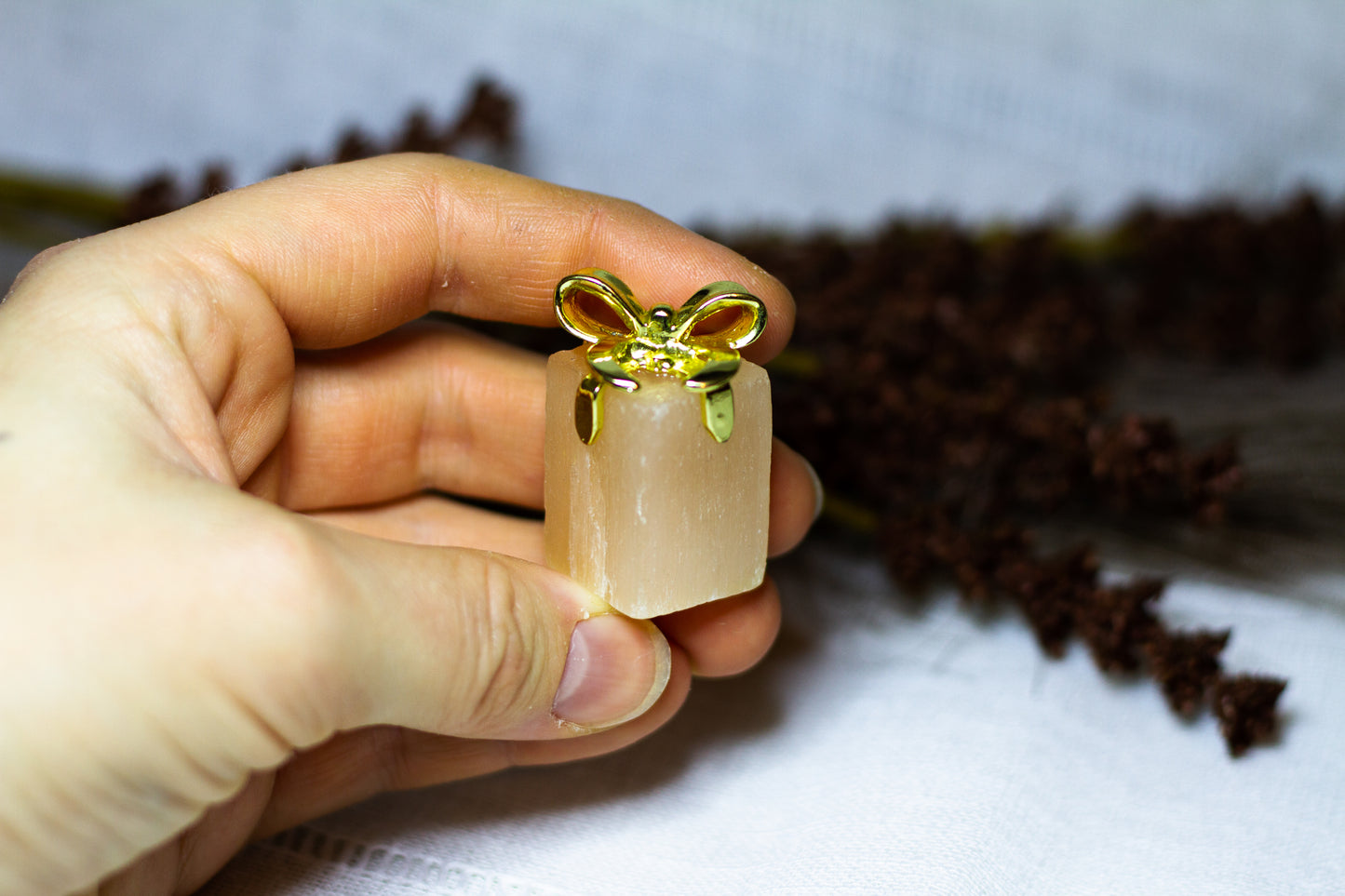 Orange Selenit - Julklapp med Guldrosett 𐙚