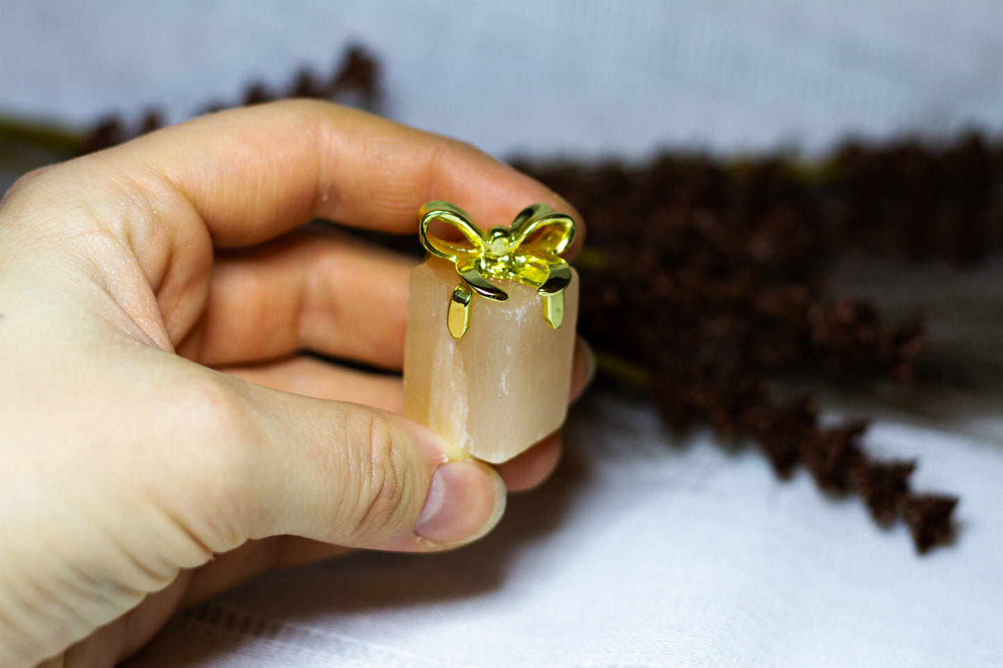 Orange Selenit - Julklapp med Guldrosett 𐙚