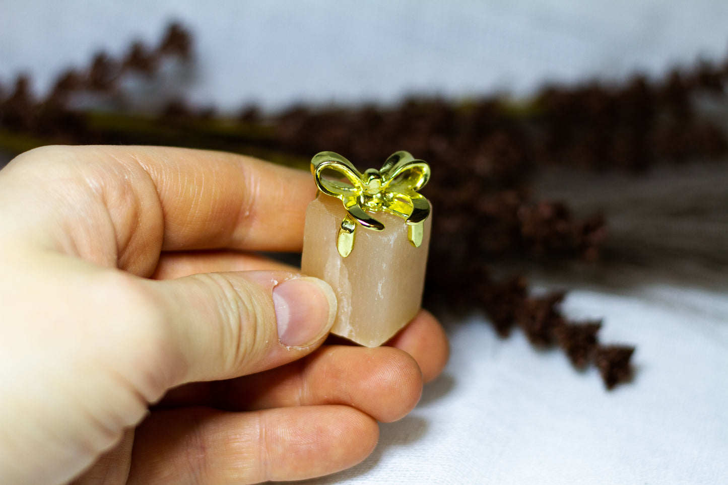 Orange Selenit - Julklapp med Guldrosett 𐙚