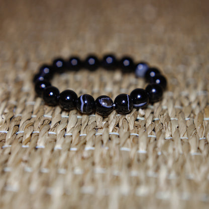 Bandad Svart Agat - Armband