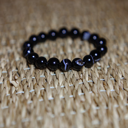Bandad Svart Agat - Armband