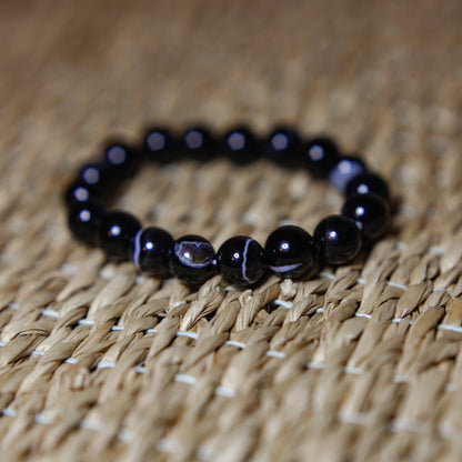 Bandad Svart Agat - Armband