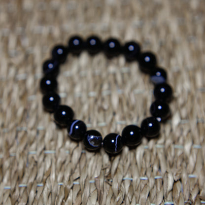 Bandad Svart Agat - Armband