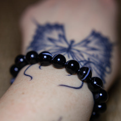 Bandad Svart Agat - Armband