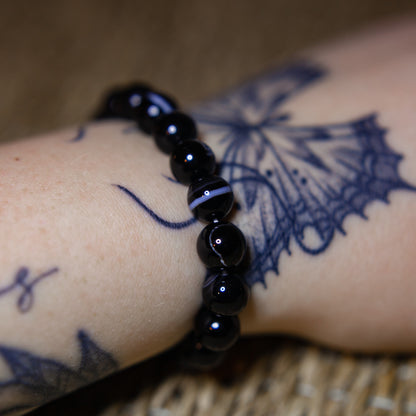 Bandad Svart Agat - Armband