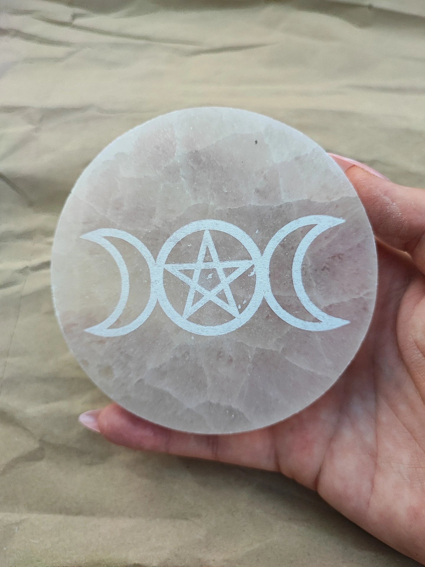 Selenite - triple moon plate