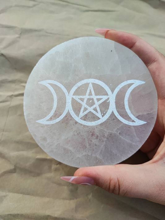 Selenite - triple moon plate