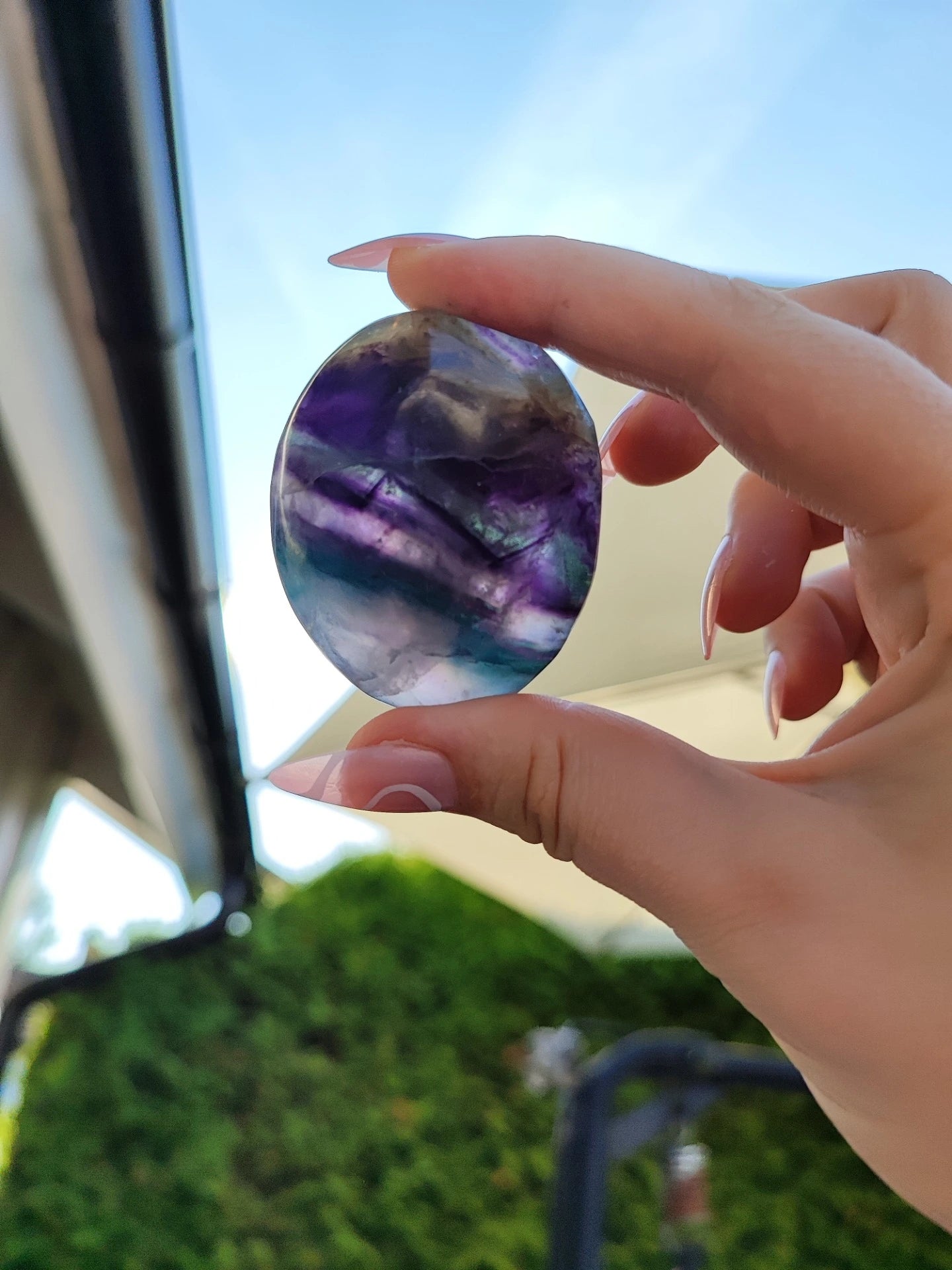 Rainbow fluorite - palmstone